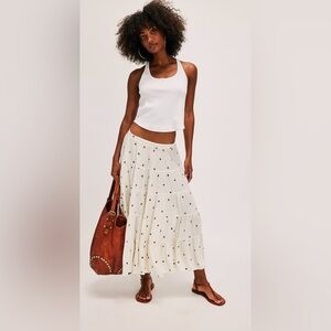Free People In Full Swing Cherry Embroidered Midi Skirt W Pockets Size XS
